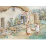 Florence A. Saltmer (fl.1882-1900). A Devonshire Cottage, Monday Morning, watercolour, signed, Worth