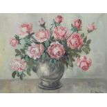 J. Denbey (20thC). Vase of roses still life, oil on canvas, signed, 40cm x 51cm.