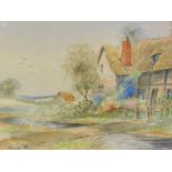 E. T. Potter (20thC). Stream before cottage on a summers day, watercolour, signed, attributed verso,