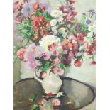 Pessora (20thC School). Still life vase of flowers on a table, oil on canvas, indistinctly signed, 5