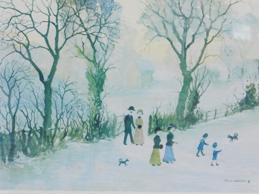 Helen Bradley (1900-1979). Going Home Through the Snow, artist signed print, watermarked FAC., 27cm