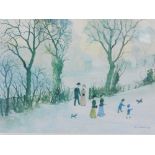 Helen Bradley (1900-1979). Going Home Through the Snow, artist signed print, watermarked FAC., 27cm