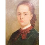 19thC English School. Portrait of a girl, quarter profile, oil on canvas, attributed verso E.W. Andr