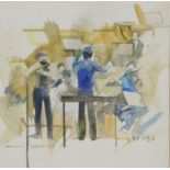 •Eileen Hogan (b.1946). Rehearsals at The Royal Festival Hall of LPO, watercolour, initialled and da
