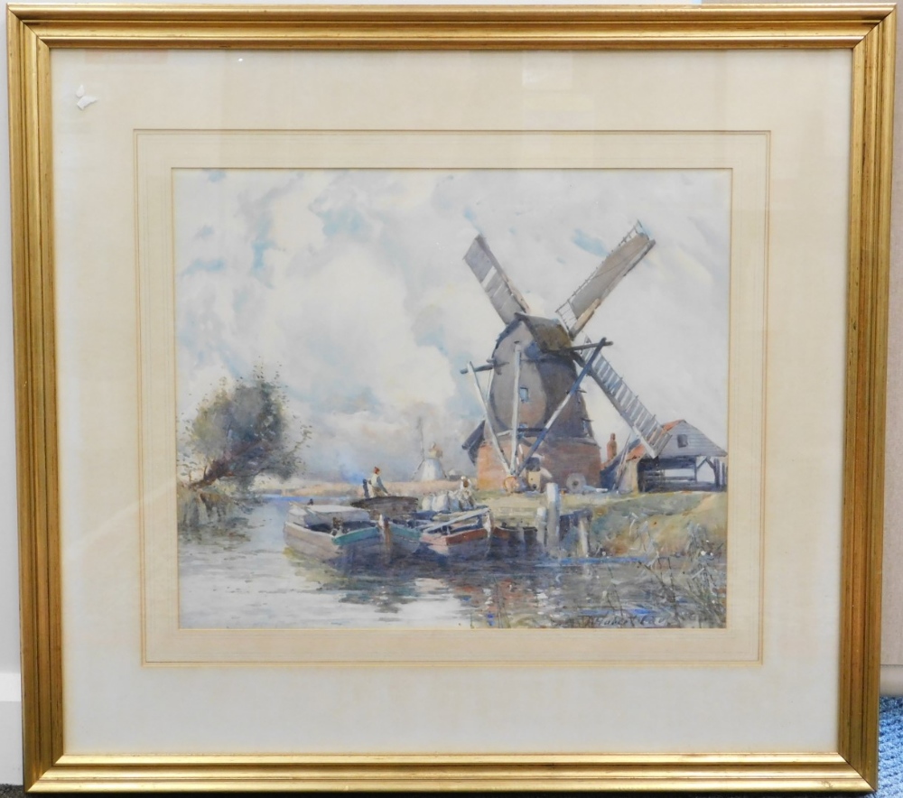 Hubert Coop (1872-1953). Summer In East Anglia, watercolour, signed, Thicke Galleries Swansea label - Image 2 of 7