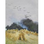 •William Tatton-Winter (1855-1928). Hayfield with birds, watercolour, signed, 29cm x 19cm.