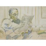 20thC School. Figure of a gentleman reading, watercolour, unsigned, 19cm x 27cm.