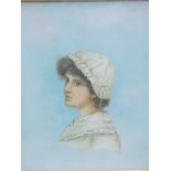 19thC School. Portrait of a lady wearing bonnet, oil on a Winsor & Newton canvas, unsigned, 27cm x 2