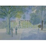 Richard Bawden (b.1936). Students before tree and building with bell tower, artist signed limited ed