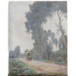 K. T. (19thC English School). Horse drawn carriage on path, oil on canvas, initialled and dated 1905