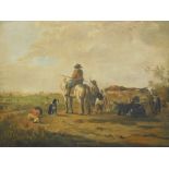 19thC Continental School. Child and dog aside figure on horseback with cattle on a summer's day with