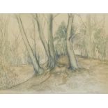 Keith Graham Hill (1895-1977). Forest trees, mixed media, print, possibly hand touched, 33cm x 48cm.