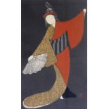 A Japanese woodblock print by Kawano Kaoru (1916-1965), Dancing figure- Maiogi, red seal mark, 36.5c