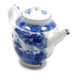 A late 18thC English blue and porcelain teapot, with a matched lid, chinoiserie decorated with a gar