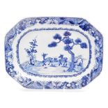 A late 18thC Chinese export porcelain blue and white meat platter, of rectangular form, decorated ce