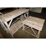 A faux driftwood two tier side table, 74cm high, 100cm wide, 41cm deep, and a similar coffee table,