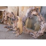 Two driftwood framed wall mirrors, each approx 60cm high. Note: VAT is payable on the hammer price