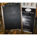 An A frame blackboard, and a further A frame sign. Note: VAT is payable on the hammer price of this