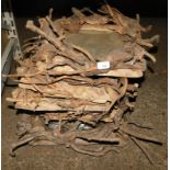 A quantity of driftwood frames, various shapes and sizes, lacking mirror plates, the largest approx