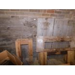 Three reclaimed hardwood plank top occasional tables, of differing sizes, unassembled. Note: VAT is