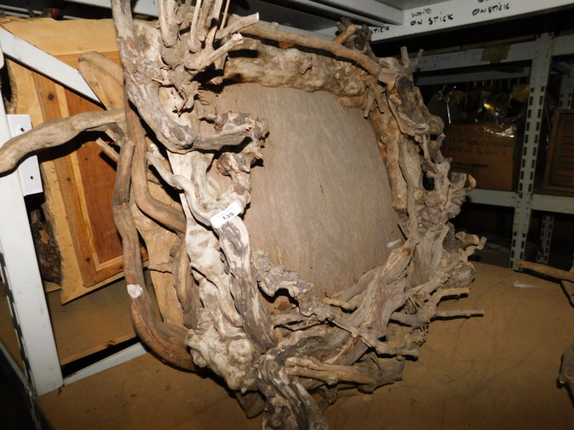 Two driftwood frames, lacking mirror plates, each approx 80cm x 60cm. Note: VAT is payable on the h