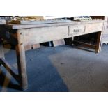 A hardwood kitchen table, the top with a moulded edge above a frieze drawer, on square legs united b