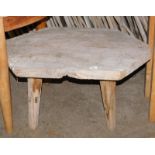 A reclaimed hardwood coffee table, the top of hexagonal form, on tapering legs, 45cm high, the top 6