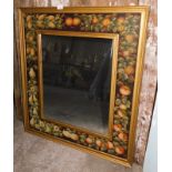 A wall mirror, the frames painted with fruit with a gilt inner and outer border, 93cm x 82cm. Note: