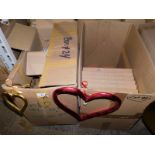 A group of painted wooden open heart hanging decoration, in red and gold coloured paint. (2 boxes) N