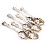 A set of six Victorian silver King's pattern dessert spoons, monogram engraved, H J Lias and Son, Lo