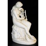 A late 19thC Copeland parian bust modelled as Lurline, modelled seated on a rocky outcrop with a lyr