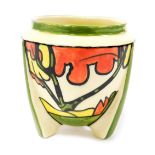A reproduction Clarice Cliff Bizarre style pottery vase, of conical tapering form, decorated with tr