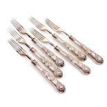 A set of six Victorian silver handled King's pattern fruit forks, crest engraved, Sheffield 1848, 7.