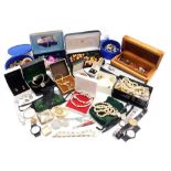 Silver and costume jewellery, including lady's dress wristwatches, agate and other beads, necklaces,