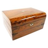 A Victorian walnut jewellery box with writing slope, with mother of pearl and herringbone inlaid esc