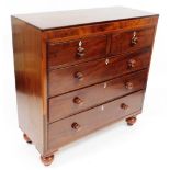 A late Georgian flame mahogany chest of two short over three long graduated drawers, with bone estru