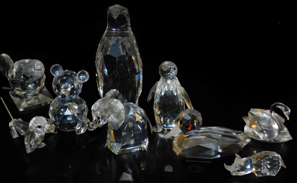 Swarovski crystal figures, with canisters, including an elephant, a Dachshund, penguin, field mouse, - Image 2 of 3
