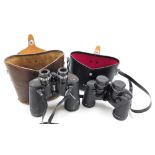 A pair of Pentaz 8x40 wide field binoculars, model number 596, and a pair of Swift Newport 10x50 ext