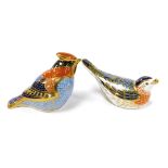 Two Royal Crown Derby porcelain imari bird paperweights, comprising Bluebird, gold stopper, 12cm wid