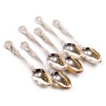 A set of five Victorian silver King's pattern dessert spoons, crest engraved, Francis Higgins II, Lo