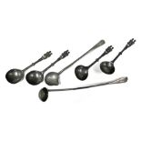 Four 20thC Continental pewter spoons, with royal figural terminals, marked to the shaft LLR 18cm wid