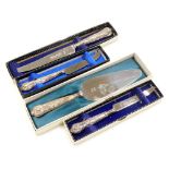 A silver King's pattern handled bread knife, Sheffield 1966, cake slice, Sheffield 1966, grapefruit