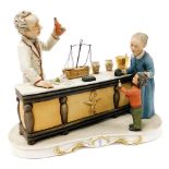 A Capodimonte porcelain figure group, of a chemist at his counter, with a customer and child, design