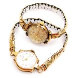A Vertex lady's 9ct gold cased wristwatch, circular white dial bearing Arabic numerals, in an oblong