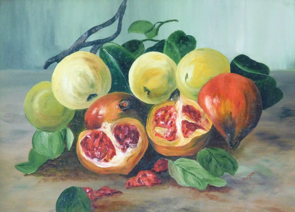 Irene L. Hayes (early 20thC School). Still life, fruit, oil on board, signed, 29cm x 38cm, and anoth - Image 2 of 5