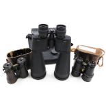 A pair of Sakura night binoculars, 20X-180X100 zoom, together with a pair of French field binoculars