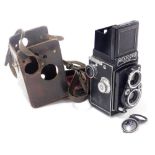 A Micro Precision Products Microcord twin lens reflex camera, with two Ross of London lenses, cased.