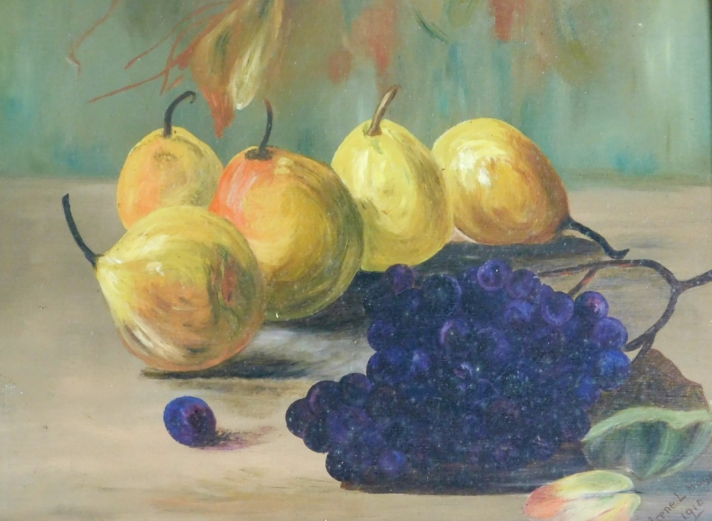Irene L. Hayes (early 20thC School). Still life, fruit, oil on board, signed, 29cm x 38cm, and anoth - Image 4 of 5