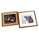 J. Gordon. Study of dogs, oil, signed, 23cm x 28cm, and D.N. Johnson, study of a Siamese cat, oil on