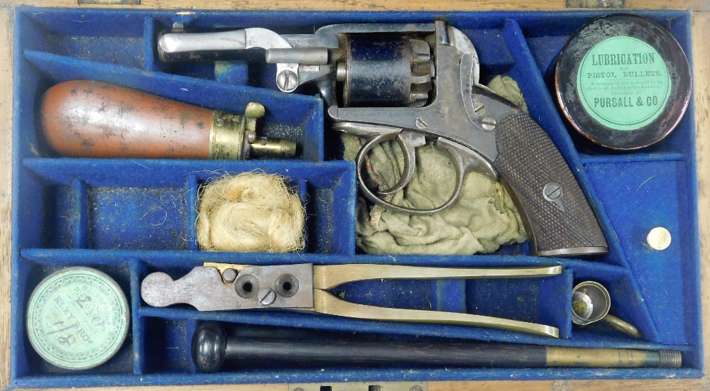 A Victorian double action percussion revolver, patent number 38162, together with a bullet mould, sh - Image 2 of 7